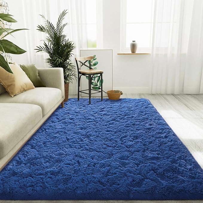 LOCHAS Ultra Soft Indoor Modern Area Rugs Fluffy Living Room Carpets for Children Bedroom Home Decor Nursery Rug 6x9 Feet, Light Navy