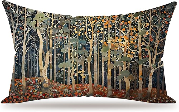 Rustic Autumn Forest Pillow Covers 20x12 Double-Sided, Fall Home Room Decor, Vintage Botanical Nature William Morris Inspired Decorative Throw Pillow Covers for Home Bedroom Living Room
