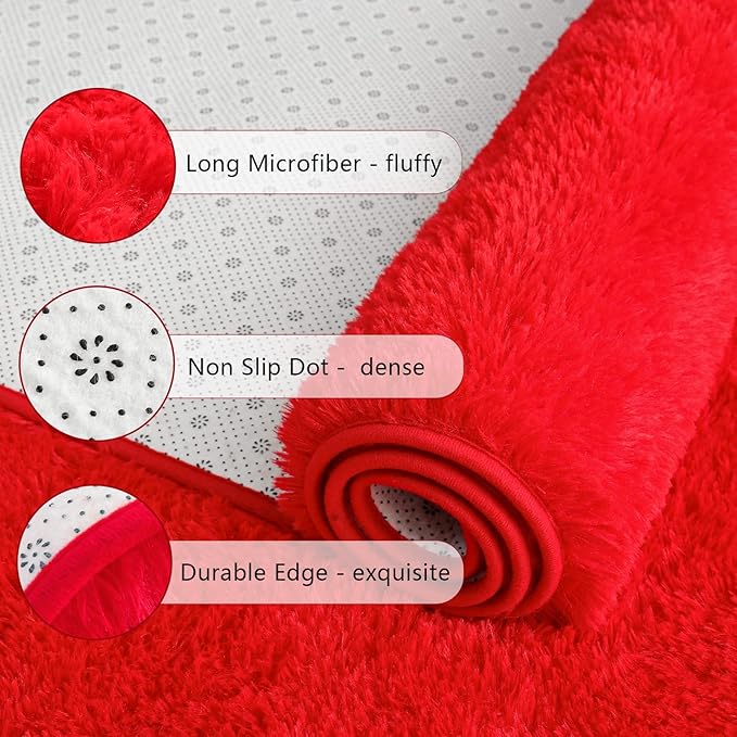 Chicrug Soft Runner Rugs for Bedroom Living Room Plush Fluffy Rug 2x6 Feet, Shag Furry Area Rug Carpet Non Shedding for Nursery Children Kids Girls Room Home Decorative, Red