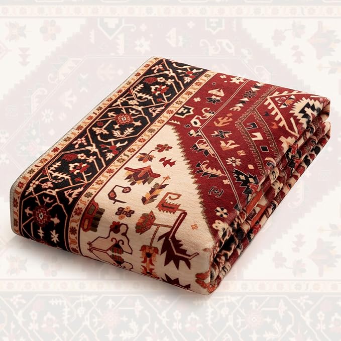 SERISSA 5x7 Boho Area Rug, Washable Non-Slip Rugs for Living Room, Large Red Black Rug Ultra Soft Vintage Oriental Print Distressed Carpet for Bedroom Dining Room Dorm Office Home Decor