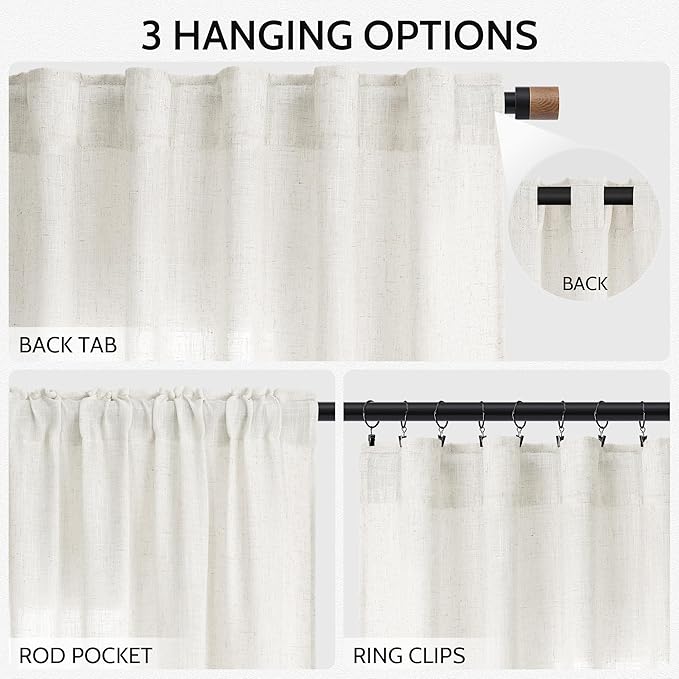 Nanspring Neutral Linen Curtains 84 Inch Length 2 Panels Set for Living Room Light Filtering Semi Sheer Curtain Back Tab and Rod Pocket Luxury Modern Farmhouse Coastal Decor Drapes for Bedroom 52x84