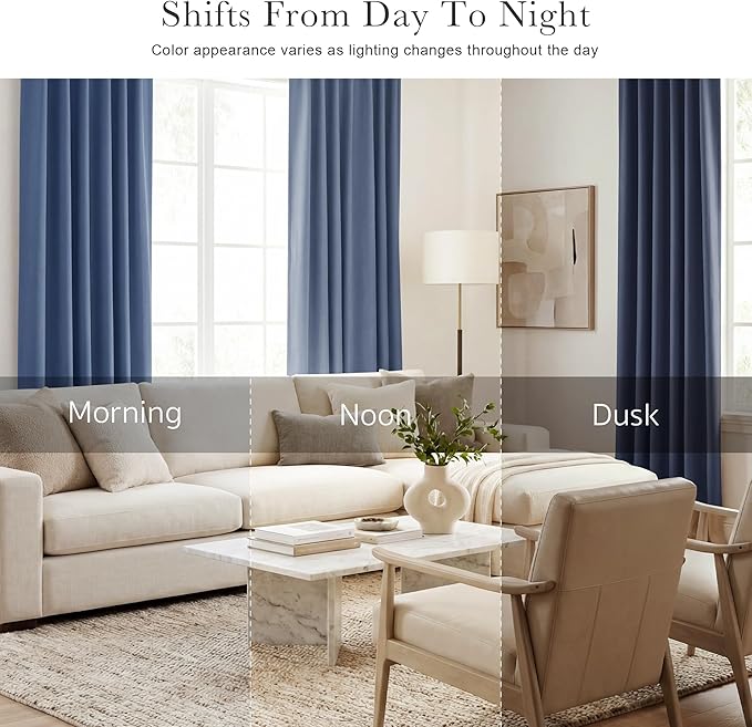 Pony Dance Blackout Curtains Thermal Insulated Window Treatment Panels Room Darkening Shade Drapes for Living Room Back Tab/Rod Pocket Bedroom Draperies, 55 x 68 Inch, Blue Haze, 2 Panels