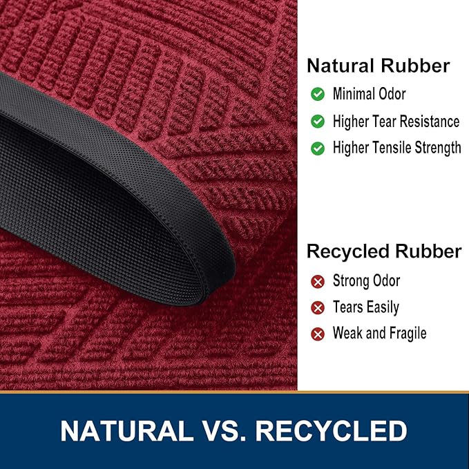 Smiry Front Door Mat Outside Entrance, Heavy Duty Sturdy Natural Rubber Doormat, Trap Dirt and Moisture, Easy Clean Low Profile Mats for Indoor Outdoor Entry, Irregular Triangle (71x47, Wine Red)