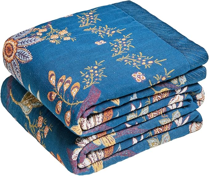MSGKV Boho Throw Blanket for Bed 60"x80" 100% Cotton Twin Floral Blanket Spring Breathable Lightweigh Muslin Home Decorative Blankets for Couch