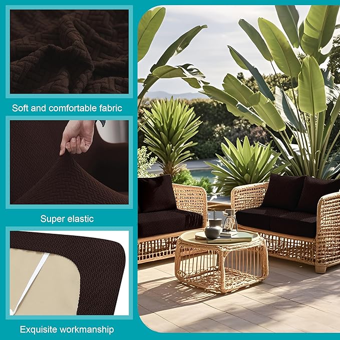 12Pcs Stretch Patio Cushion Covers,Outdoor Couch Covers Replacement,Outdoor Couch & Sofa Slipcovers,for Patio Furniture Cushion Covers,Washable Reusable Furniture Protector (Coffee,Cover Only)