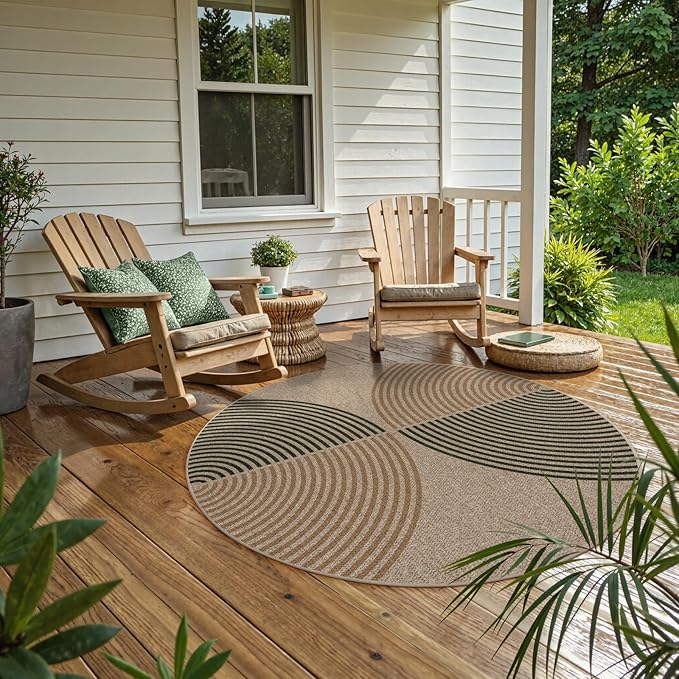 Lahome Enfys Modern Rainbow Round Rug, 6ft Easy Jute Circle Patio Rug Washable Indoor Outdoor Rugs for Living Room, Farmhouse Natural Round Area Rug Contemporary Carpet for Entryway Backyard