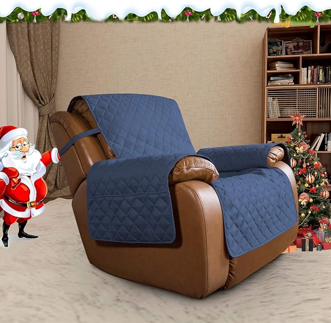 Easy-Going Oversized Recliner Cover Reversible Couch Cover Sofa Cover for Living Room Water Resistant Furniture Protector with Elastic Straps for Pets Kids (Oversized Recliner, Dark Blue/Light Blue)