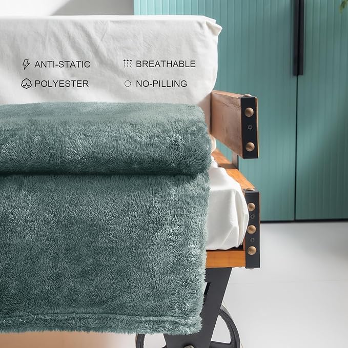 Exclusivo Mezcla Plush Fuzzy Fleece Throw Blanket Extra Large, Super Soft, Fluffy and Warm Blankets for Couch, Bed, All Season (Celadon, 50x70 inches)
