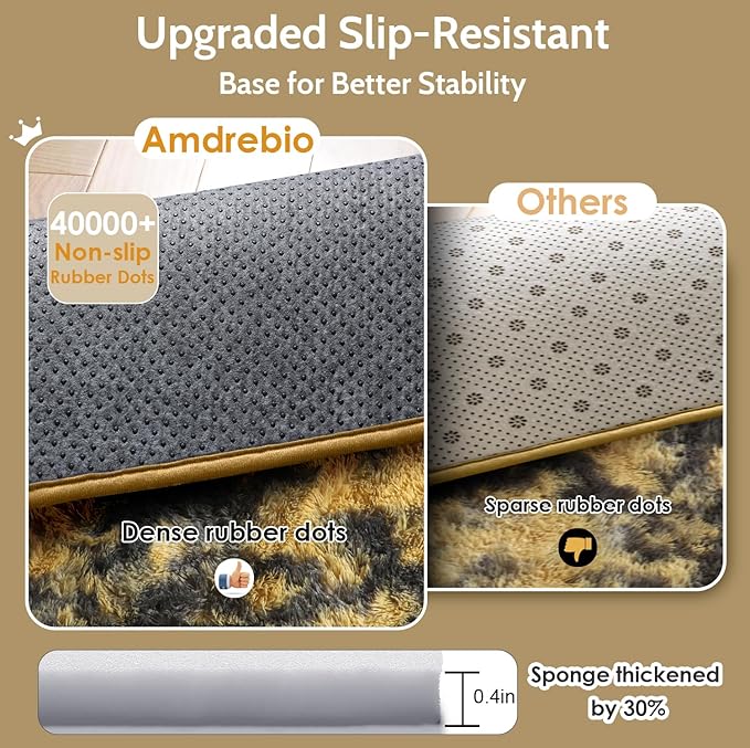 Amdrebio Black Gold Yellow Grey Round Circle Rugs 5Ft for Bedroom Living Room Decor, Fluffy Furry Area Rug for Kids Room Dorm Home Office, Modern Cool Leopard Cheetah Shag Carpet for Teen Boys Men