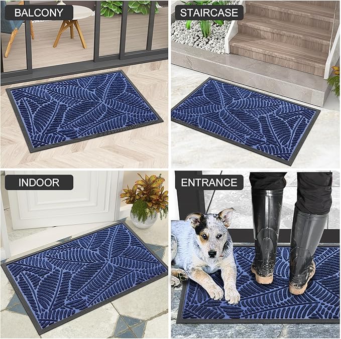 Colorxy Waterproof Doormat, Sturdy Natural Rubber Front Indoor Mat, Non Slip Low Profile Indoor Outdoor Door Mats, Stain and Fade Resistant Floor Mat, Easy Clean Patio Entrance Mat, 59''x36'', Navy