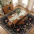 Area Rugs Square 10ft Washable Non-Slip, Floral Vintage Distress Print Pattern Medallion Carpet for Living Room Bedroom Dining Room, Black Colorful Floral Dark Tan