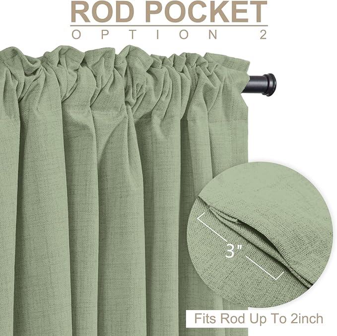 100% Blackout Shield Linen Blackout Curtains for Bedroom 108 Inches Long, Back Tab/Rod Pocket Living Room Drapes, Thermal Insulated Blackout Curtains 2 Panels Set, 50" W x 108" L, Sage