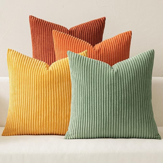 MIULEE Decorative Throw Pillow Covers 24x24 Inch Set of 4, Vibrant Cushion Covers Vintage Retro Home Decor, Mix and Match Color Clash Design for Sofa Couch Bed Living Room Yellow Rust Green