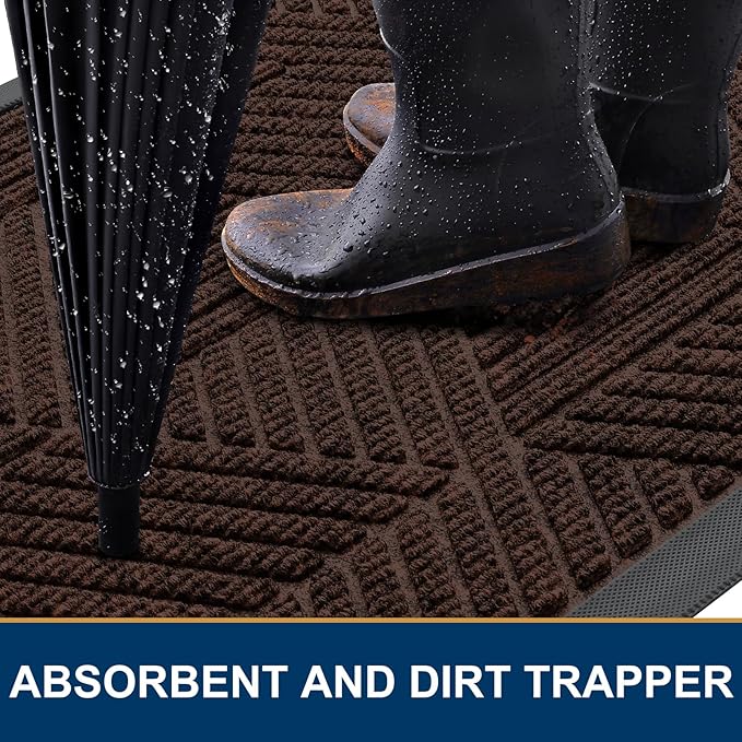 Smiry Front Door Mat Outside Entrance, Heavy Duty Sturdy Natural Rubber Doormat, Trap Dirt and Moisture, Easy Clean Low Profile Mats for Indoor Outdoor Entry, Irregular Triangle (59x30, Dark Brown)