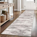 KOZYFLY Modern Abstract Hallway Runner Rug, 2.6x8 Washable Rug Runner Non-Slip Soft Striped Kitchen Runner Rugs, Print Grey/Light Beige/Brown Carpet Runner for Entryway Bathroom