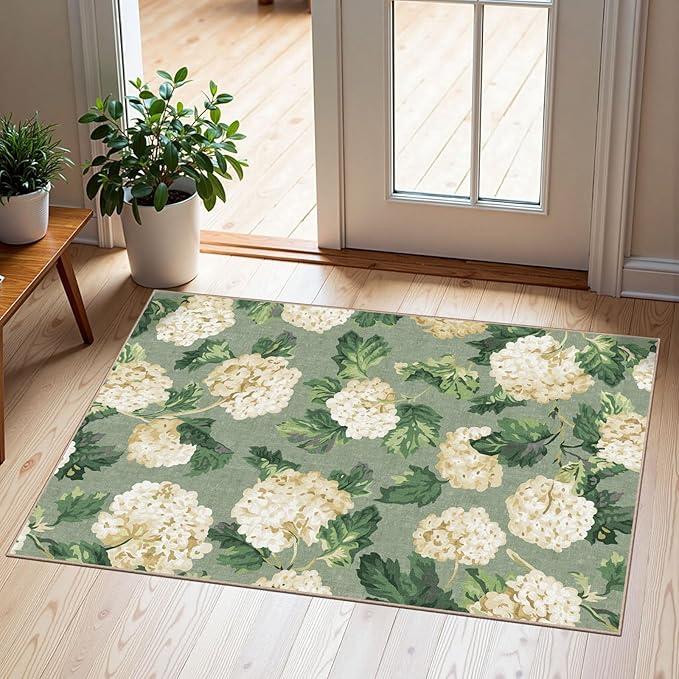 Front Door Mat Outside Entrance - 2x3 Spring Non-Slip Washable Doormat Indoor Outdoor Entrance Sage Green Beige Floral Rug Small Throw Rugs for Entryway Bedroom Kitchen Front Porch Decor
