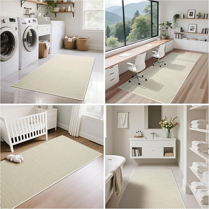 YDKGL 2x3 ft Indoor Door Mat Entryway Rug Non Slip Boho Woven Washable Small Area Rugs Runner, Front Entry Rug Entrance Doormat for Hall Porch Bathroom Kitchen Bedroom, Easy Clean, Beige 24"x36"