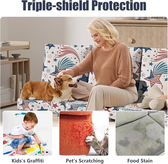 8Pcs Stretch Patio Cushion Covers, Outdoor Couch & Sofa Replacement Slipcovers for Patio Furniture Cushion Covers, Washable Reusable Furniture Protector