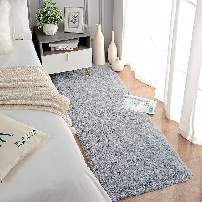 Chicrug Soft Runner Rugs for Bedroom Living Room Plush Fluffy Rug 2x5 Feet, Shag Furry Area Rug Carpet Non Shedding for Nursery Children Kids Girls Room Home Decorative, Grey