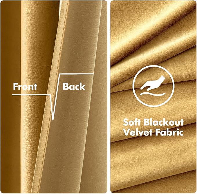 MIULEE Velvet Curtains Golden Elegant Grommet Thermal Insulated Soundproof Room Darkening Curtains/Drapes for Classical Living Room Bedroom Decor 52 x 84 Inch Set of 2