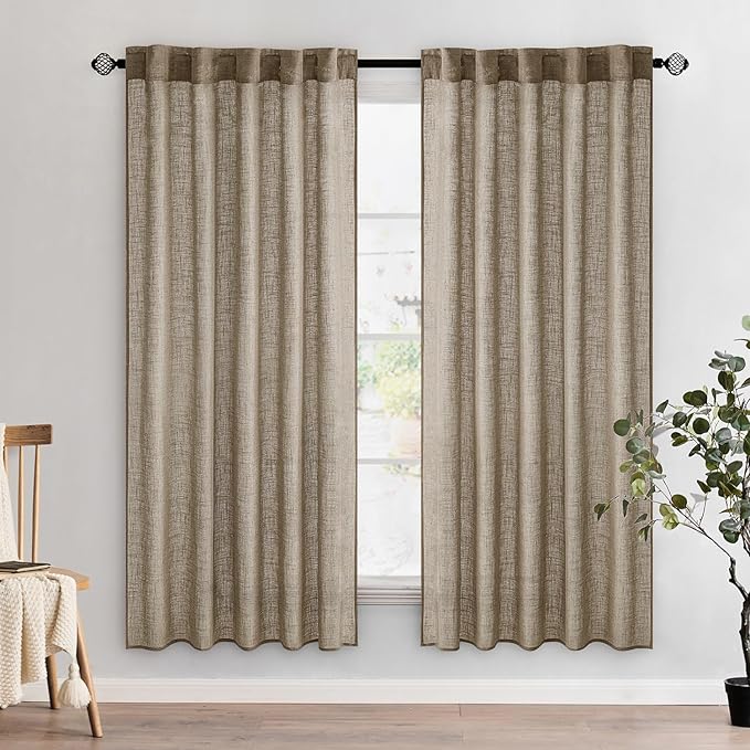MIULEE Taupe Grey Linen Curtains 72 Inch Length 2 Panels for Bedroom Living Room, Soft Linen Textured Window Drapes Semi Sheer Light Filtering Back Tab Rod Pocket Farmhouse Modern Burlap Look Decor