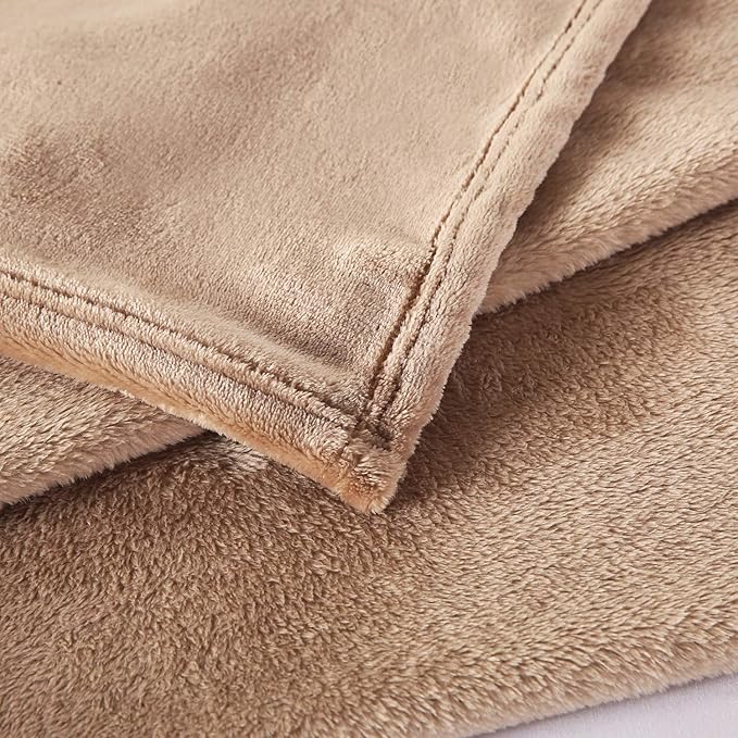TASTHROW Large Flannel Fleece Throw Blanket, 60×80 Inch - Cozy Lightweight Thick Blanket - All Seasons Suitable for Women, Men and Kids (Light Coffee)