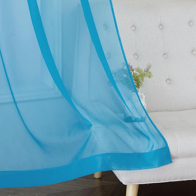 NICETOWN Bedroom Curtains for Windows 84 inch Length, Grommet Casual Voile Sheer with Light Filtering Drapes Airy & Elegant for Nursery/Living Room, Teal, Set of 2, W54 x L84