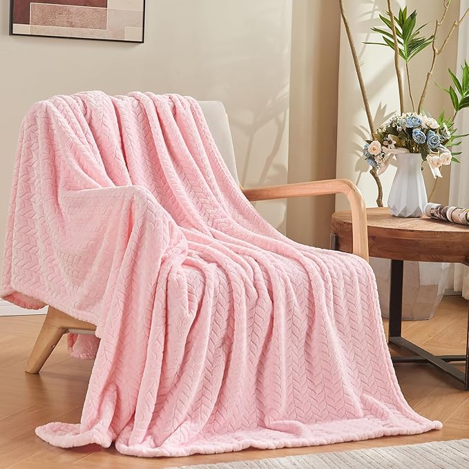 inhand Pink Fleece King Blanket for Bed, Super Soft Flannel Cozy Blankets for Adults, Lightweight Leaves Pattern Fuzzy Blanket for Office,Travel, Warm Plush Blankets for All Season, 90x108 Inches