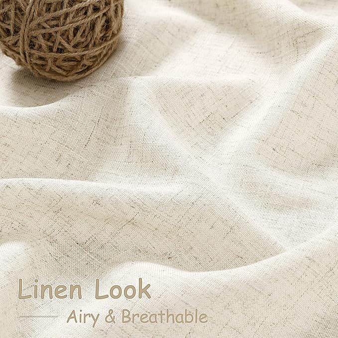 Warm Beige Linen Curtains 63 Inches Long 2 Panel Sets for Living Room Bedroom Rod Pocket Back Tab Light Filtering Drape for Kitchen Window Short Protect Privacy Curtain Modern Farmhouse Decor 52x63