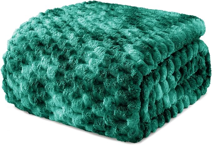 Exclusivo Mezcla Fleece Twin Blanket for Bed, Extra Large Fuzzy Tie-dye Teal Bed Blankets, Soft Cozy Plush Sofa Throws for All Seasons, 90x66 Inches