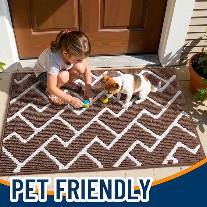 OLANLY Front Door Mat, Non-Slip Rubber Backing, Dirt Resistant and Absorbent, Washable, Easy to Clean Low-Profile Indoor Doormat for Back Door, Entryway, Inside Entrance, 32x20, Coffee