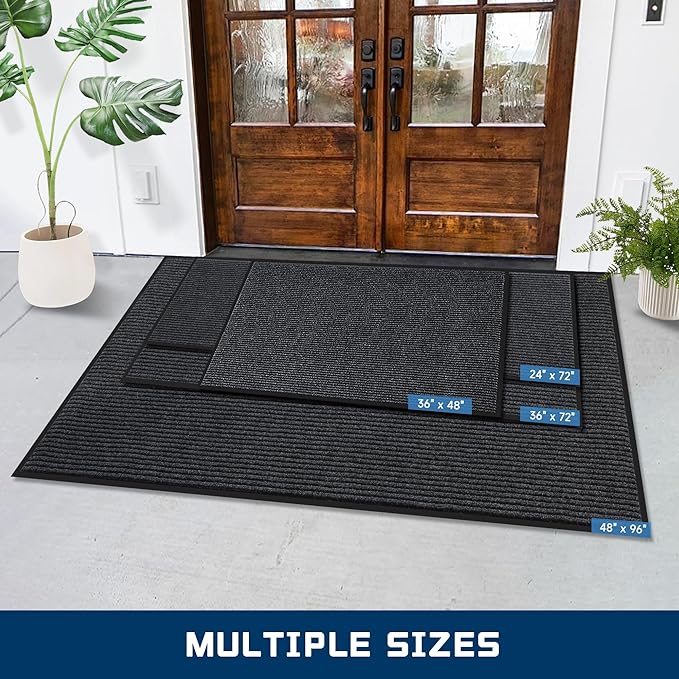 8'x4' Front Door Mat, Extra Large Indoor Outdoor Doormat, Heavy Duty Commercial Floor Mat, Non Slip Rubber Backing Welcome Mats for Entryway, High Traffic Area, Waterproof, Low-Profile, Easy to Clean
