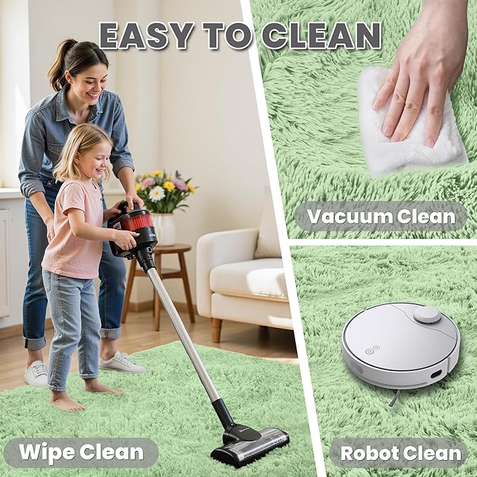 8x10 Area Rugs for Living Room Rug: Soft Fluffy Shag Mint Green Rugs for Bedroom, Non-Slip Large Fuzzy Plush Rug Indoor Floor Carpet for Nursery Kids Boys Girl Room, Dorms, Playroom, Modern Home Decor