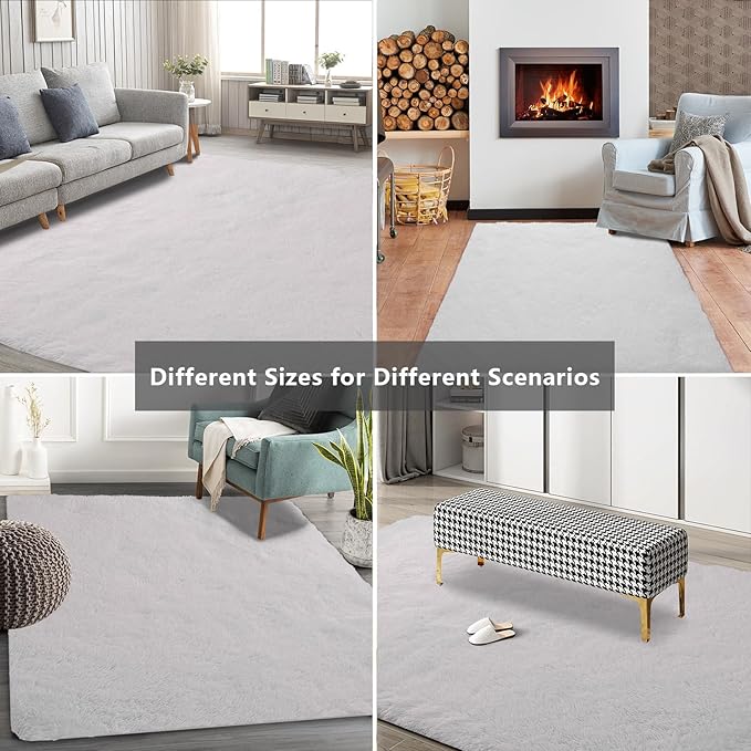 Shag Area Rugs for Bedroom Living Room,4X6 Ultra Soft White Fluffy Area Rugs for Dorm, Indoor Carpet Nursery Rugs for Kids Room Home Decor,White
