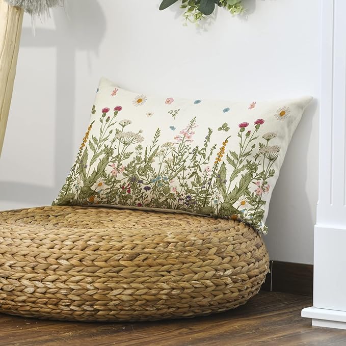 AVOIN colorlife Wildflowers Fall Throw Pillow Cover, 12 x 20 Inch Flower Cushion Case Decoration for Sofa Couch