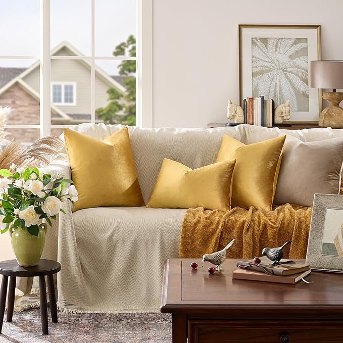 GIGIZAZA Golden Throw Pillow Covers 26x26 Decorative Velvet Cushion Covers Pack of 2 Pillowcase for Sofa