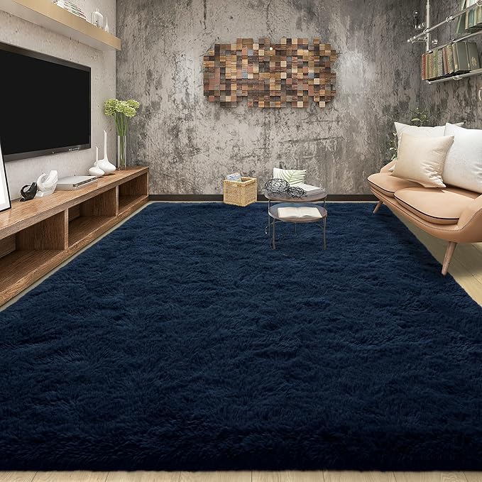 Tepook Fluffy Large Rugs for Living Room, Area Rug 6x9 Soft Carpet for Bedroom, Modern Shaggy Rug for Kids Boys Girls, Plush Indoor Nursery Home Decor Rug with Non-Slip Bottom, Navy Blue