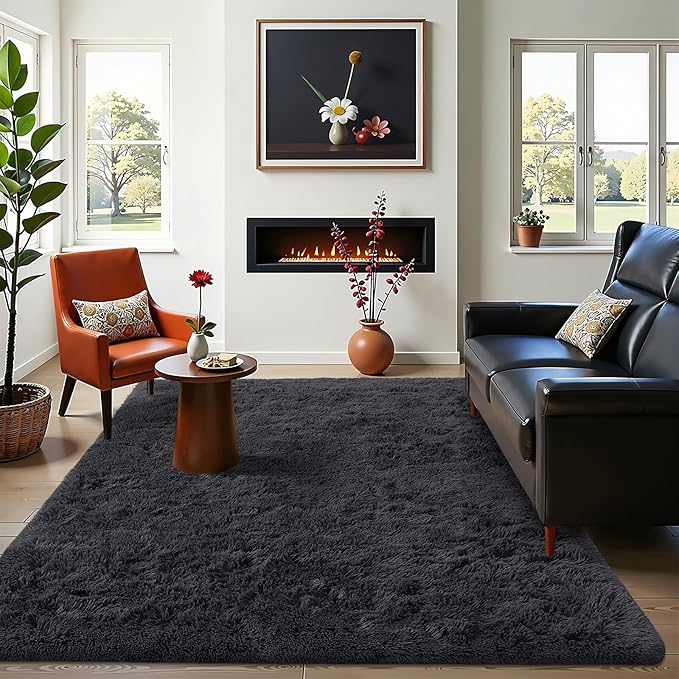 OLANLY 4x12 Area Rugs for Living Room Bedroom, Machine Washable Soft Fluffy Shaggy Bedside Rug, Indoor Floor Carpet for Kids Girls and Boys, Dorms, Nursery Rooms, Home Decor Aesthetic, Black
