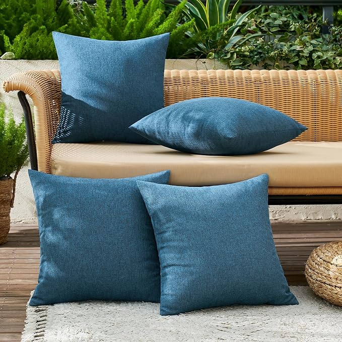 MIULEE Pack of 4 Decorative Outdoor Throw Pillow Covers Linen Waterproof Pillow Covers Farmhouse Cushion Cases for Patio Garden Tent Balcony Couch Sofa 16x16 inch Navy Blue