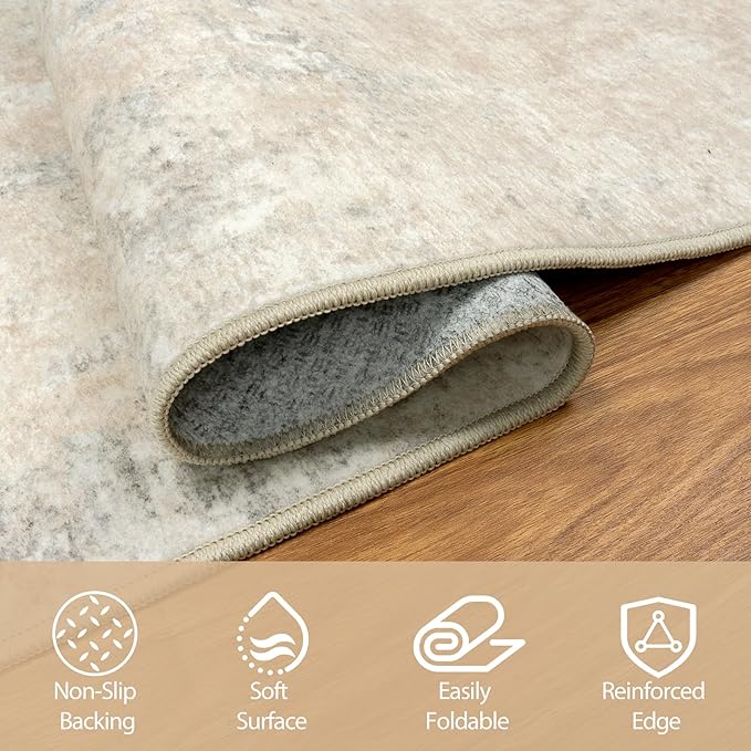 8x10 Area Rugs for Living Room Rug Washable: Abstract Large Rug for Dining Room Bedroom Carpet Non Slip 8 by 10 Indoor Modern Nursery Home Office Beige Grey