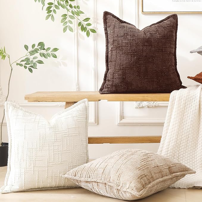 HPUK Fall Chenille Soft Throw Pillow Covers 18x18 Set of 2, Accent Cushion Covers for Living Room, Bedroom, Decorative Solid Color Pillow Covers for Couch, Sofa, Chair, Chocolate