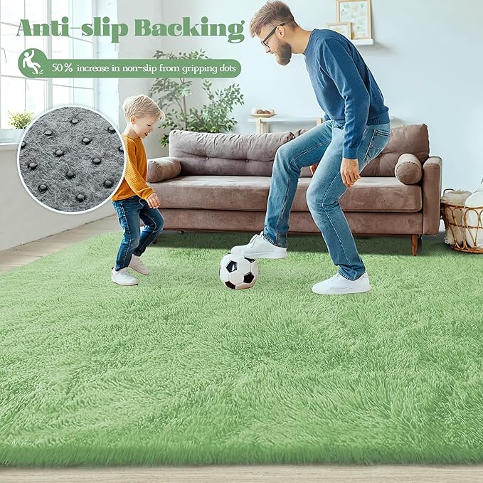 2x6 Runner Rug for Bedroom: Fluffy Shag Soft Washable Rugs Small Fuzzy Plush Indoor Carpet for Hallway Bedside Dorm Kids Girls Boys Room (Sage Green, 2'x6')