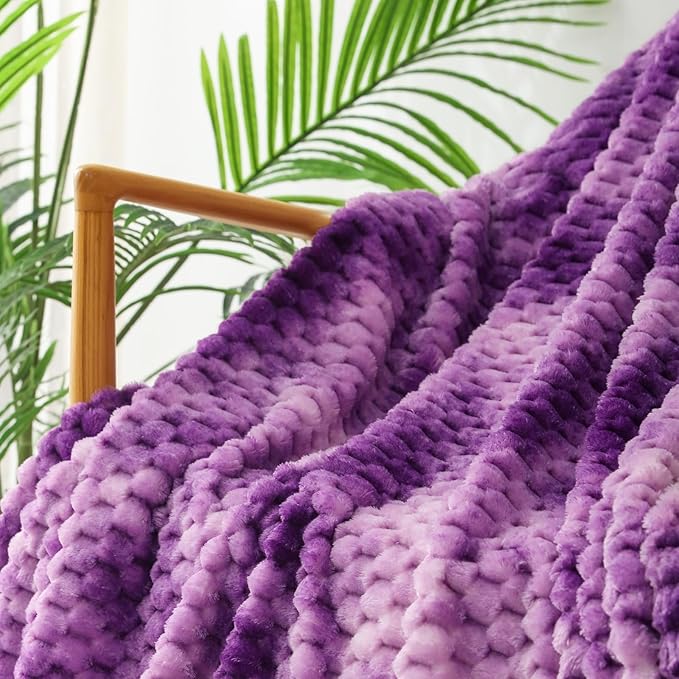 Exclusivo Mezcla Fleece Throw Blanket for Couch, Extra Large Fuzzy Tie-dye Purple Bed Blankets, Soft Cozy Plush Sofa Throws for All Seasons, 50x70 Inches