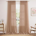 Nanspring Linen Curtains 108 Inches for Baby Girl Bedroom Set Extra Long Back Tab Curtain Light Filtering Semi Sheer Peach Drapes Floor to Ceiling Curtain for Large Windows 52x108,2 Panels