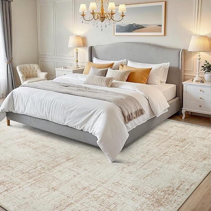 5x7 Area Rugs for Living Room Washable Rug: Anti-Skid Abstract Modern Living Room Rug Soft Thin Carpets Indoor Floor Non-Shedding Carpet for Bedroom Dining Farmhouse Nursery Beige White