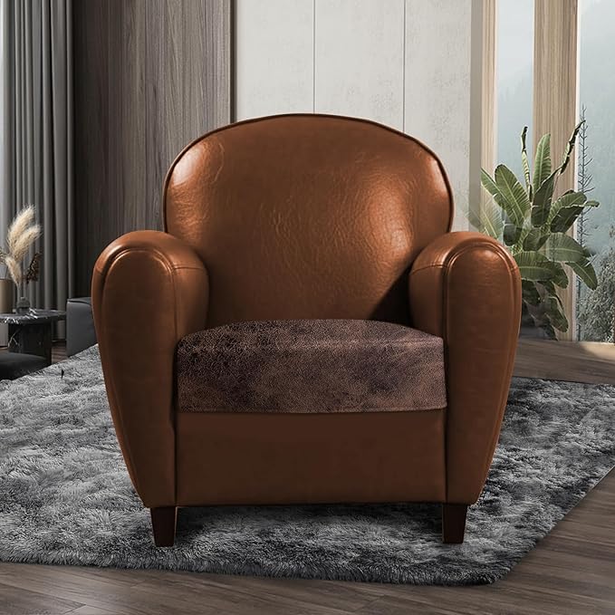 Leather Look Couch Cushion Covers Sofa Seat Slipcovers Sets Couches Furniture Protector for Sectional Armchair Loveseat Pets Kids Stretch Spandex Fabric (1 Cushion Armchair, Brown)