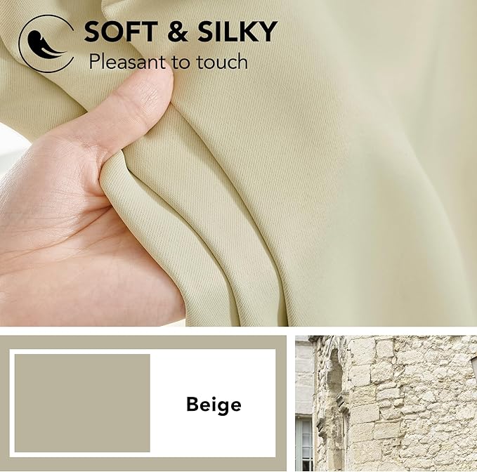 Deconovo Blackout Curtains, Thermal Insulated, W52 x L54 2 Panels, Back Tab, Machine Washable, Room-Darkening Drapes for Bedroom/Living Room Beige
