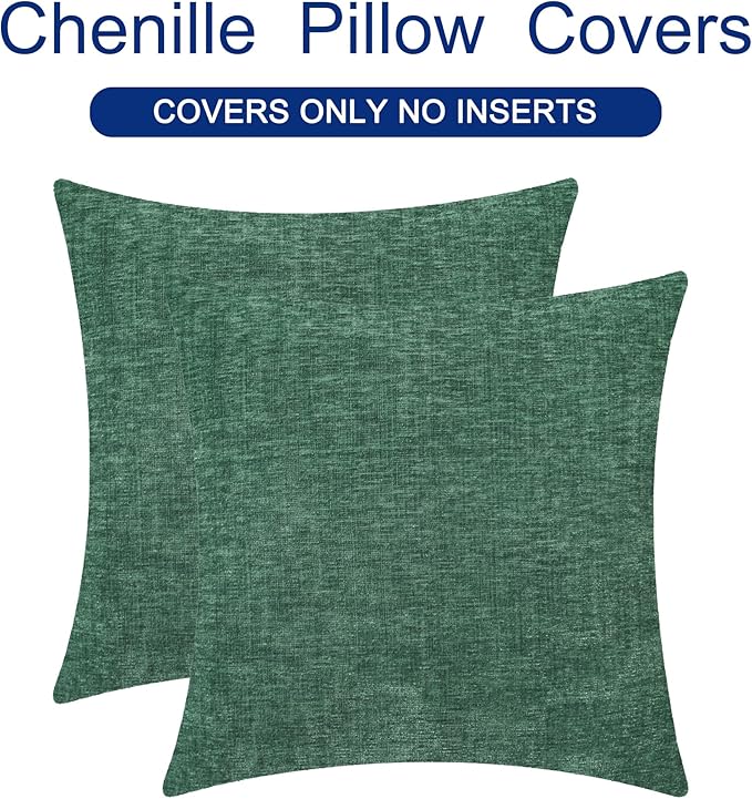 CaliTime Christmas Throw Pillow Covers Decorative 16 X 16 Inches Pack of 2 Cozy Chenille Cushion Cases for Couch Sofa Bed Living Room Home Dark Green