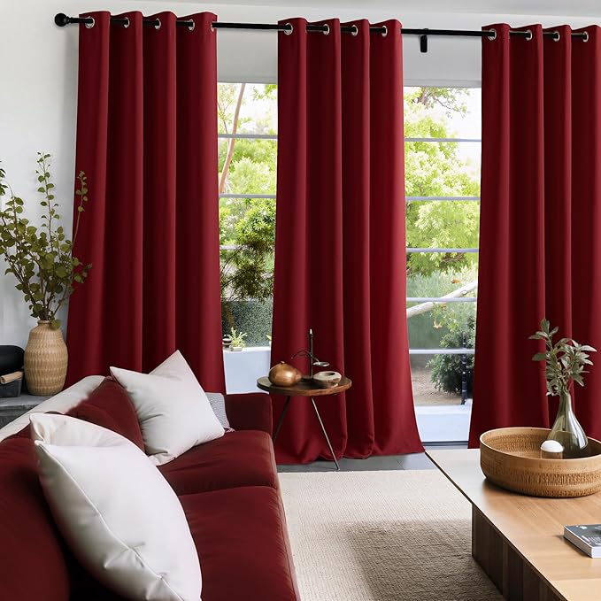 NICETOWN Room Darkening Draperies Curtains Panels, 2 Panels Burgundy Red W52 x L84