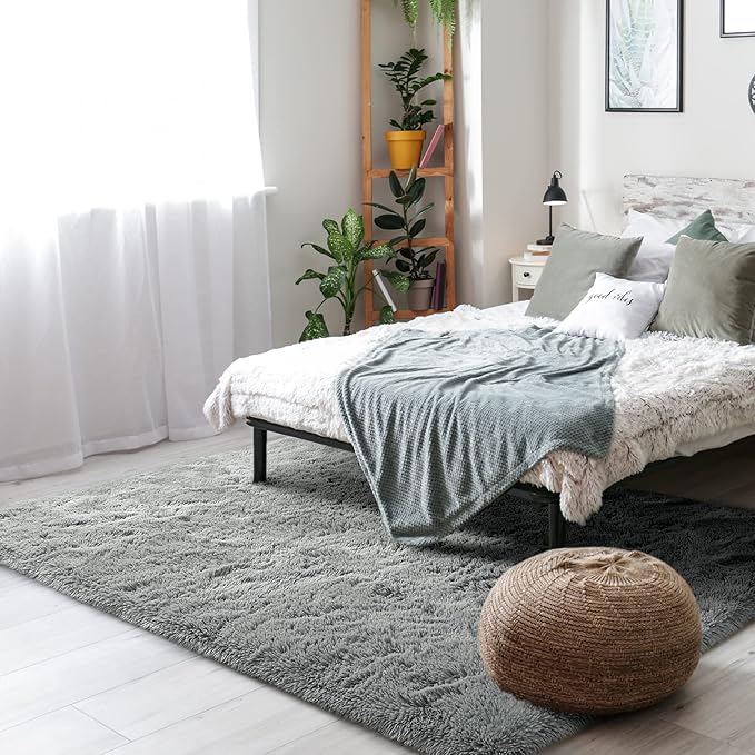 Amearea Premium Soft Fluffy Rug Modern Shag Carpet, 5' x 7', Fuzzy Plush Rugs for Living Room Bedroom Kids Room Home Decor, Nursery Non Slip Indoor Shaggy Carpets, Grey